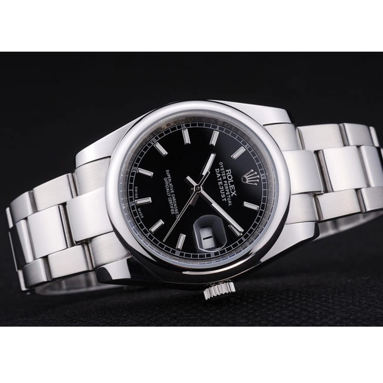 Rolex aaa copy Polished Black Dial 7467 Silver Datejust Bezel Rolex 0522